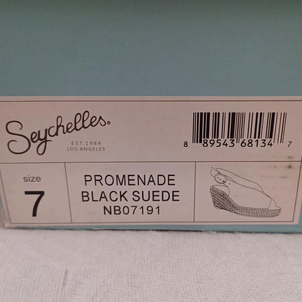 Seychelles Promenade Peep Toe Espadrille Wedges Black Suede 7 NIB - Picture 8 of 8